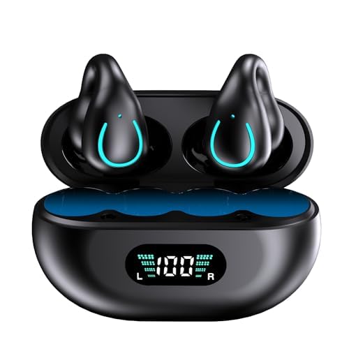 Open-Ear Wireless Headphones Bluetooth Clip On Mini Earbuds Charging Case Ear Buds Sports Bone Conduction Headphones Earphones for Workout Driving Walking (Black)