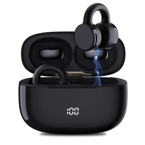 HOMSCAM Open Ear Clip Wireless Earbuds Bluetooth 5.3 Clip on Earbuds Lightweight Comfort Stable Fit Open Ear Headphones for Running Fitness 40H Play Built-in Mic Black