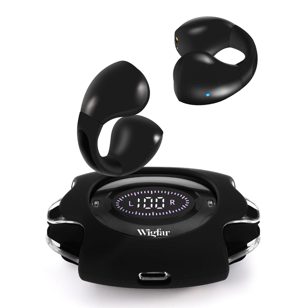 Wigfar Open Ear Headphones True Wireless Bluetooth Headphones Ear Clip Earbuds Sweat Resistant Fast Charging 24HRS Playtime Open Ear Earbuds for Workout Driving Meeting