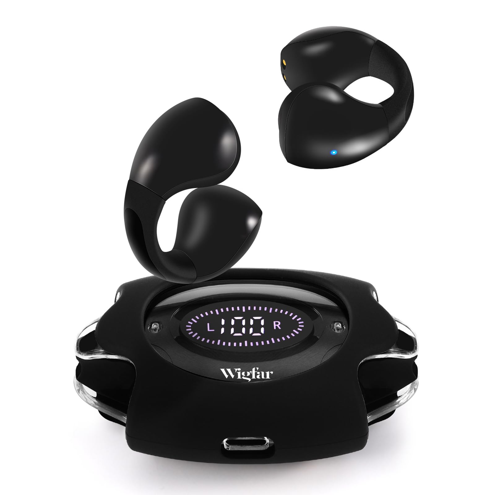 Wigfar Open Ear Headphones True Wireless Bluetooth Headphones Ear Clip Earbuds Sweat Resistant Fast Charging 24HRS Playtime Open Ear Earbuds for Workout Driving Meeting